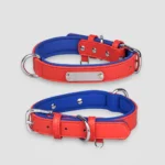 Dual D-Ring PU Leather Dog Collar with Nameplate - Image 2