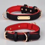 Dual D-Ring PU Leather Dog Collar with Nameplate - Image 5